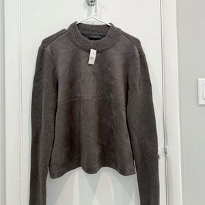 Ann Taylor NWT Gray Knit and Suede Sweater